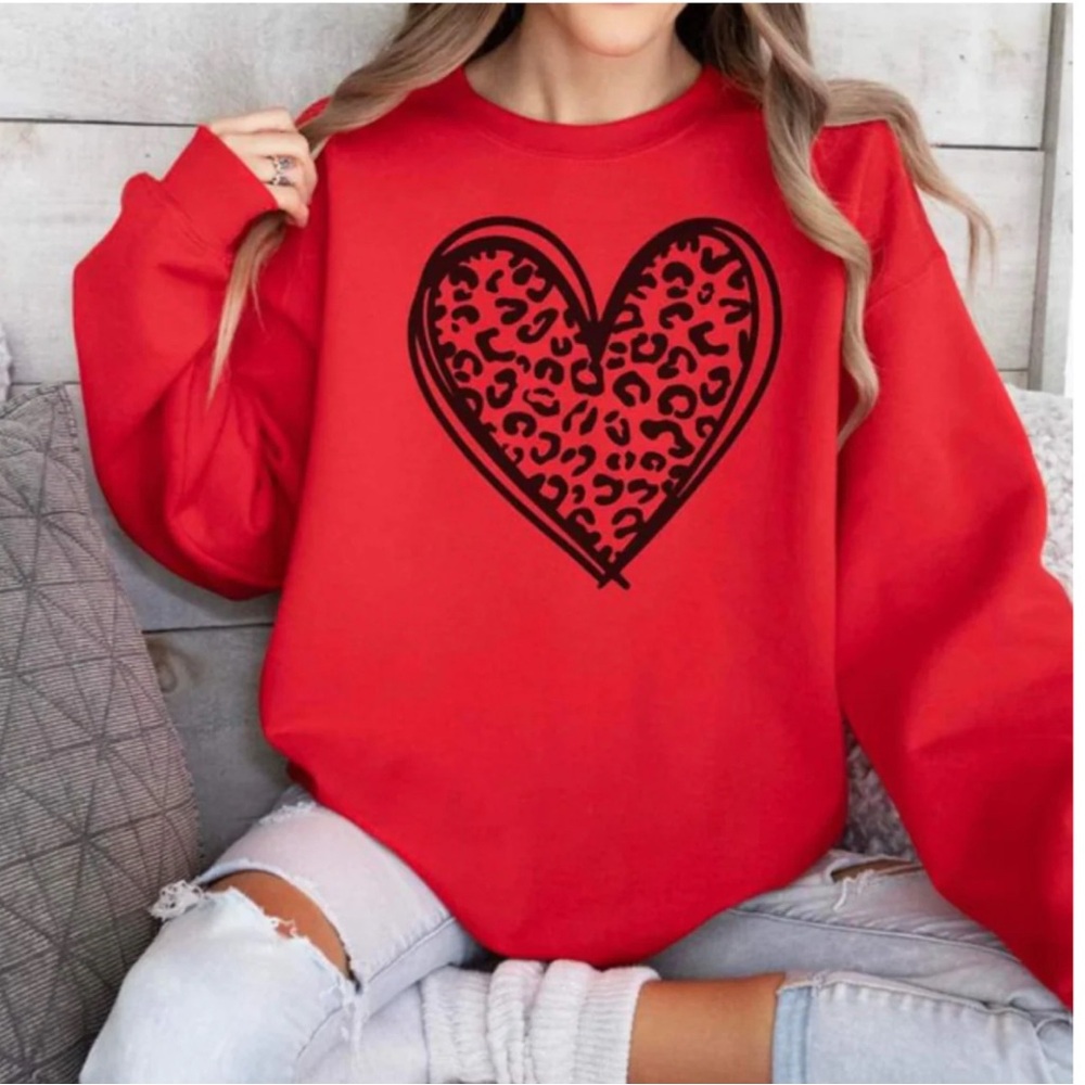 Gildan Red Leopard Heart Women's Sweatshirt